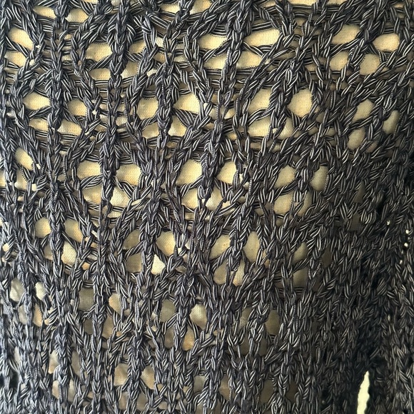 Ethyl | Tie Front Loose Knit/Crochet Sweater Cardigan in a Marled Dark Blue - Picture 5 of 6